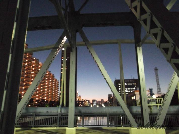 都営新宿線の菊川駅近くの橋から撮影した夕暮れ